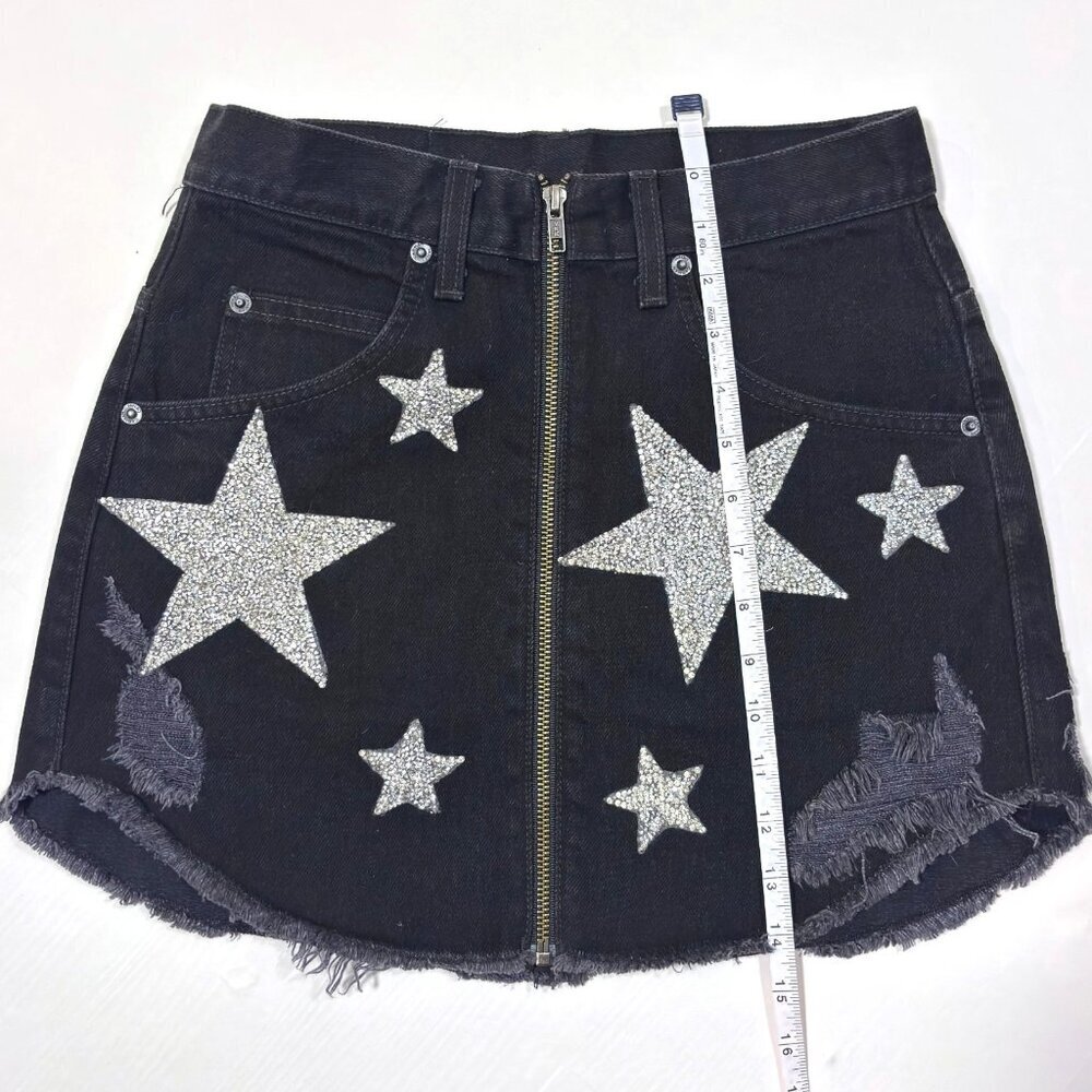 Carmar Beatrice Black Denim Silver Star Jean Skirt - Size 26 - Picture 5 of 5